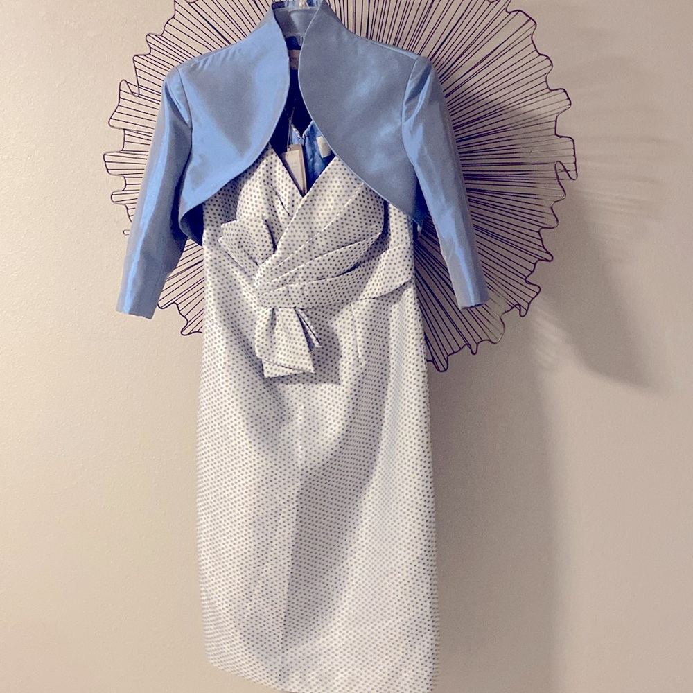 John Charles London - Dress with Shrug White & Cornflower Blue NWT Size 10